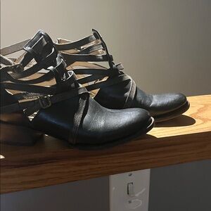 Freebird Black Strappy Ankle Boots